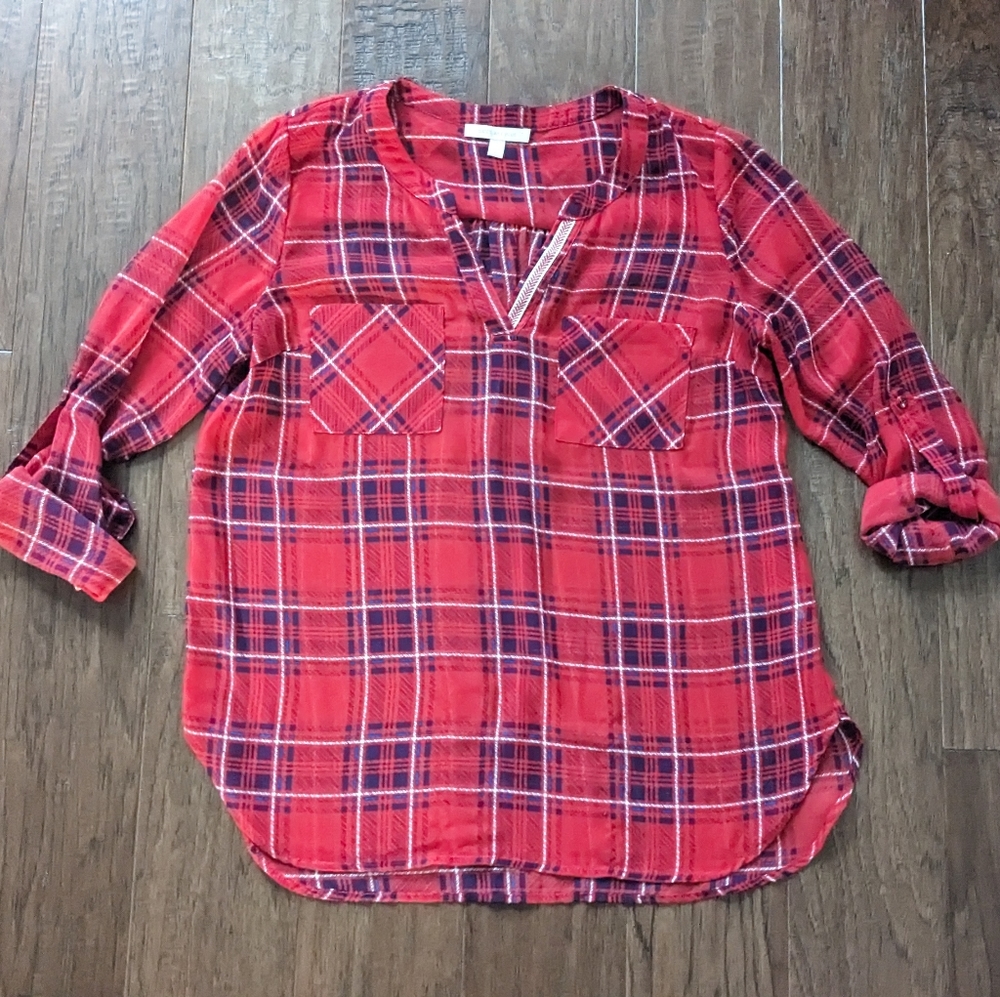 Skies are Blue Sheer Plaid Blouse